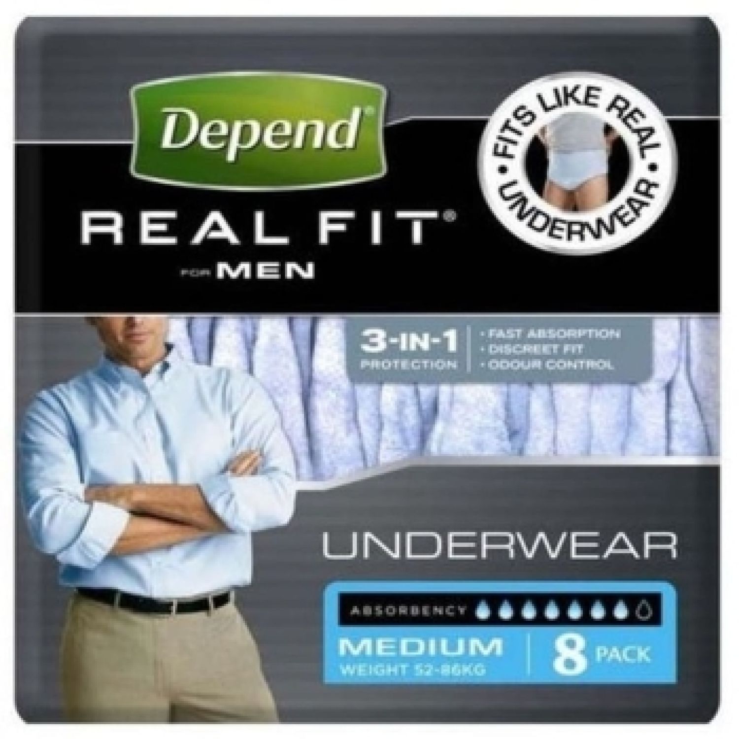 Depend Realfit Underwear Men M 8 - Packet of 8