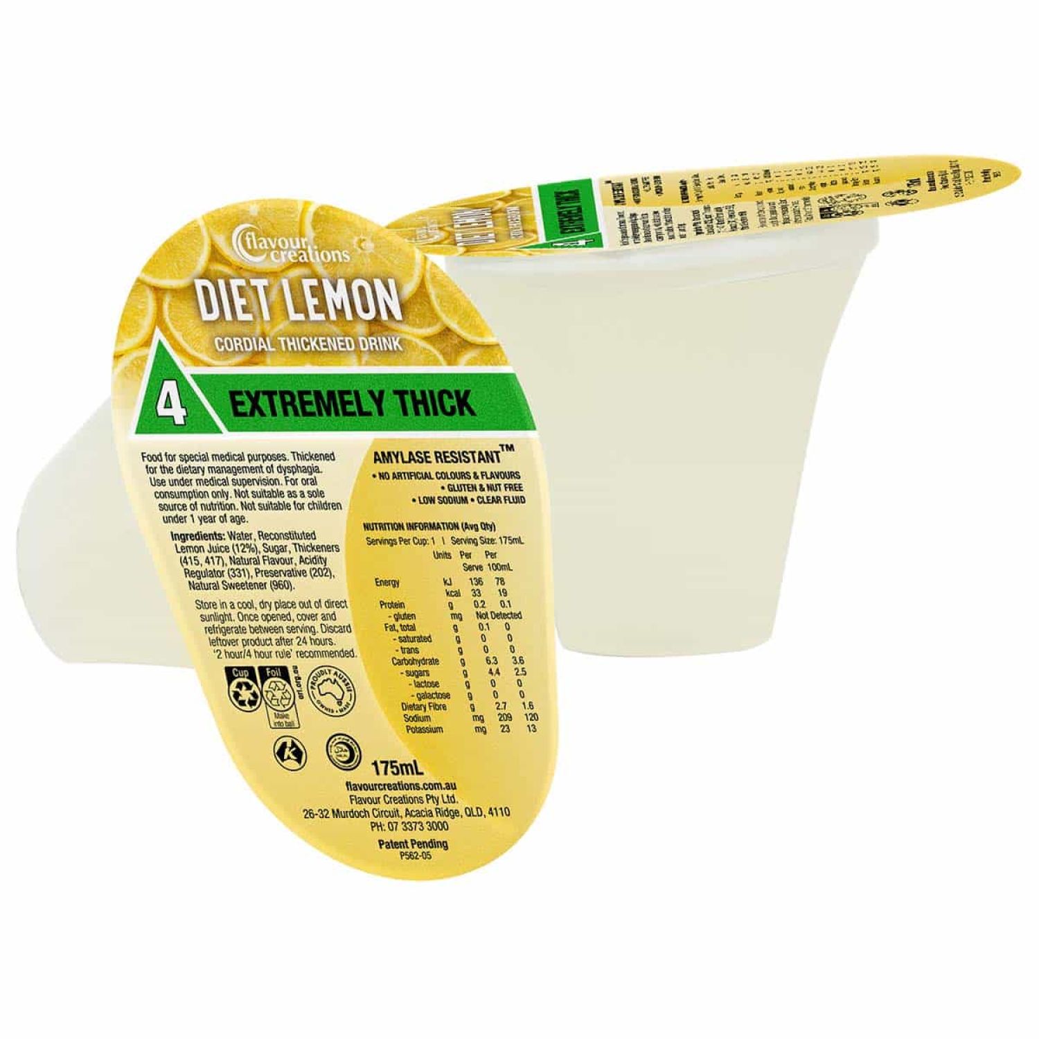 Flavour Creations Diet Lemon Cordial 900 / 4 Extremely Thick 175mL  - Box of 24