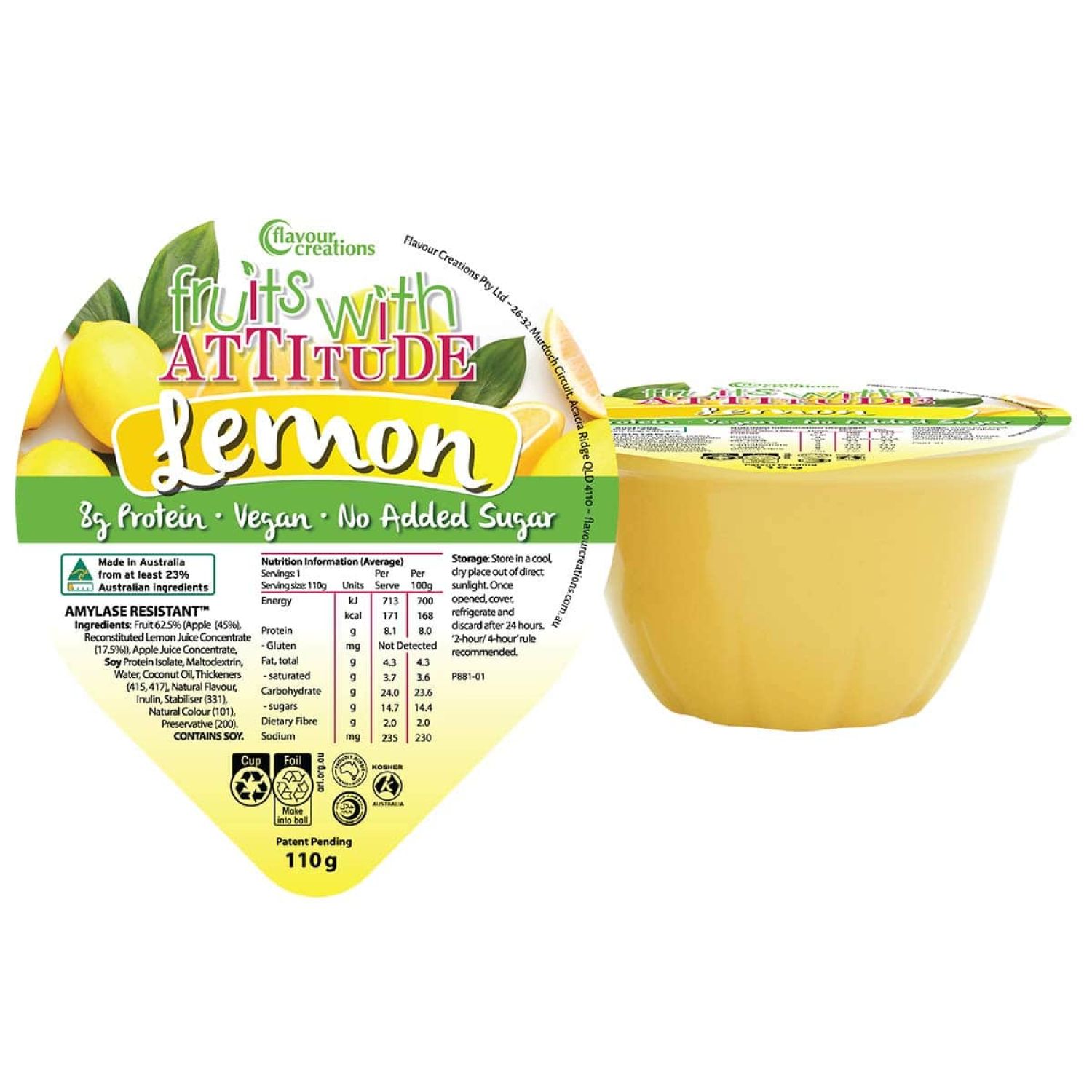 Flavour Creations Fruit With Attitude Lemon 110g  - Box of 36