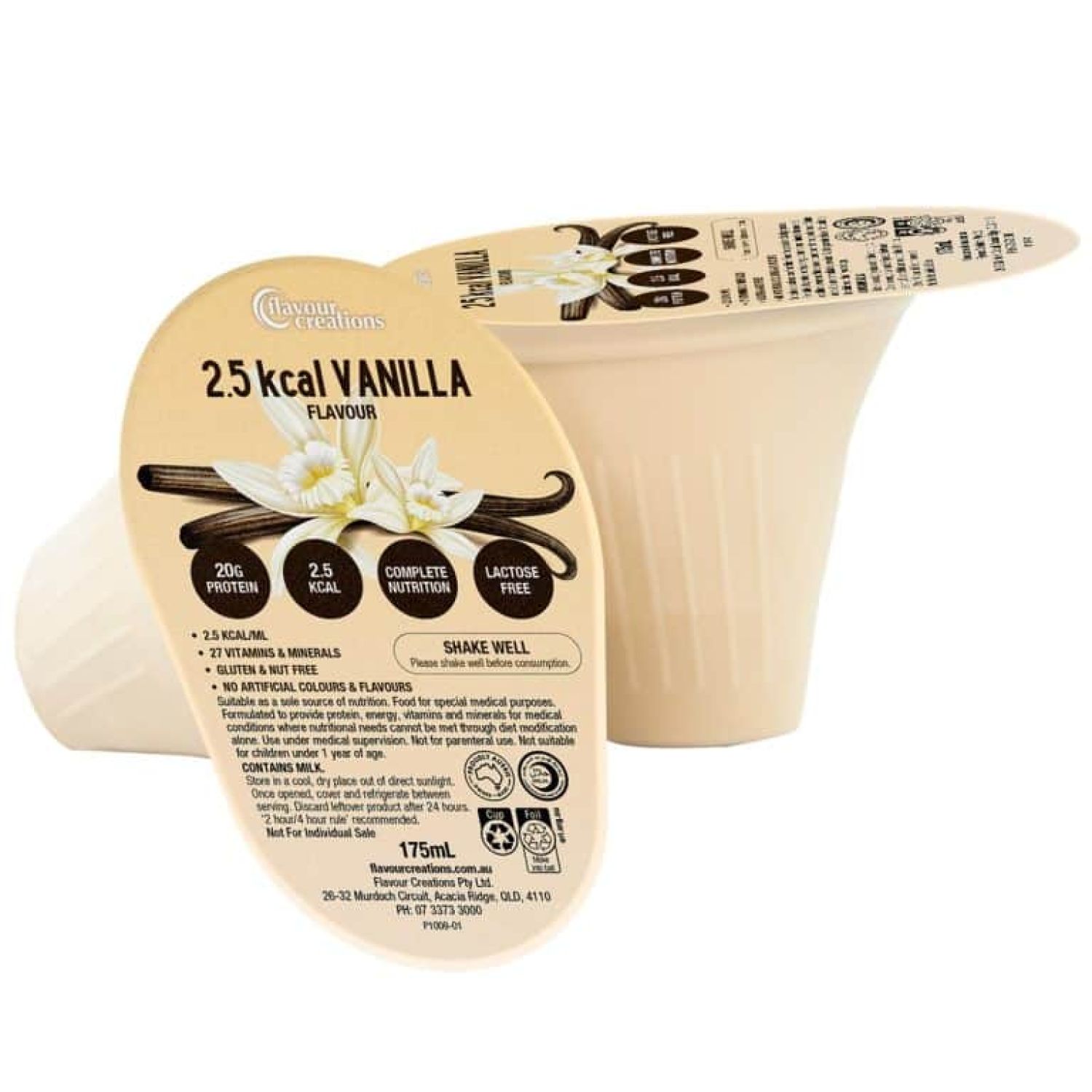 Flavour Creations Lactose Free 2.5KCAL Nutritionally Complete Vanilla Flavoured 175mL - Box of 24