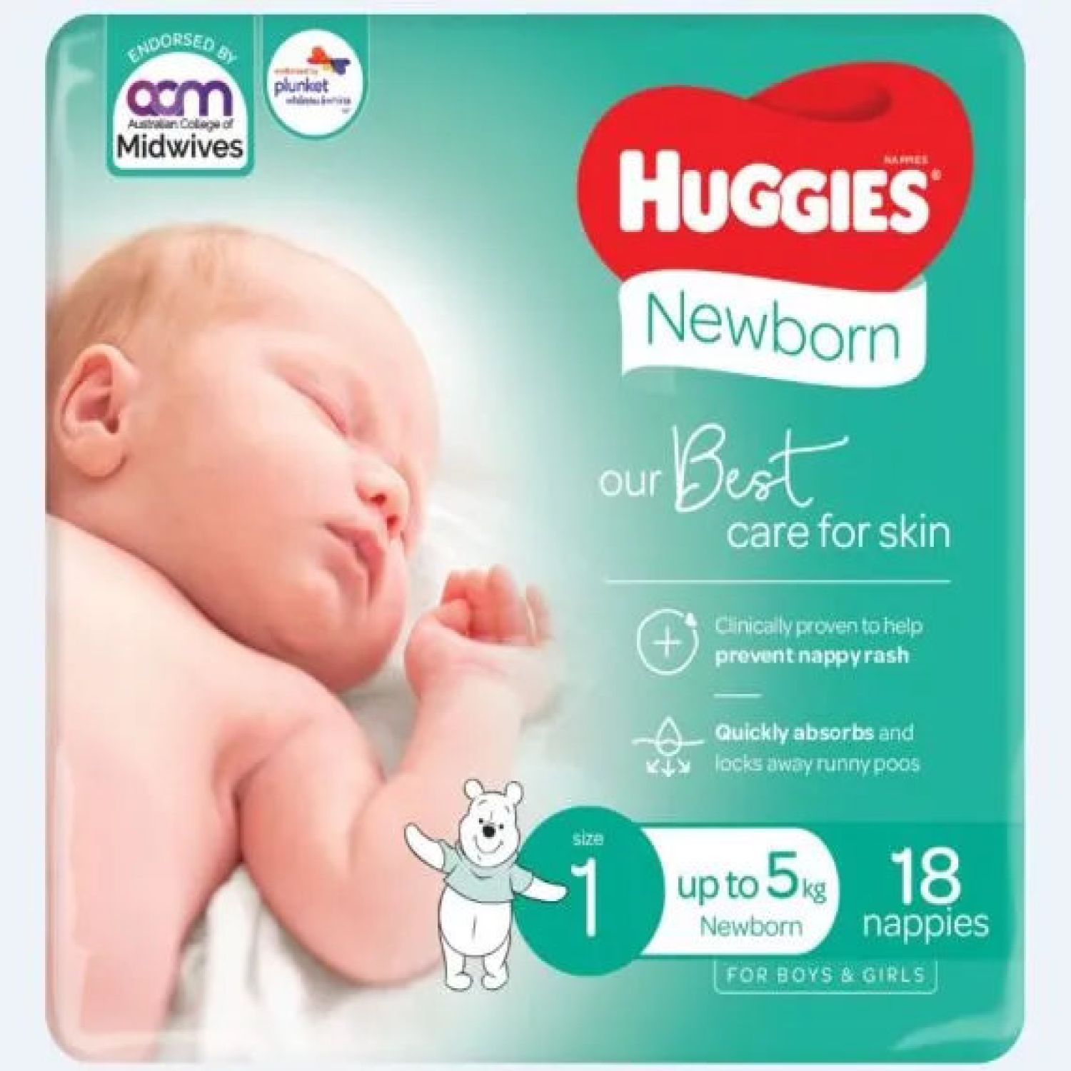 Huggies Nappies Size 1 Hospital 18 - Packet of 18