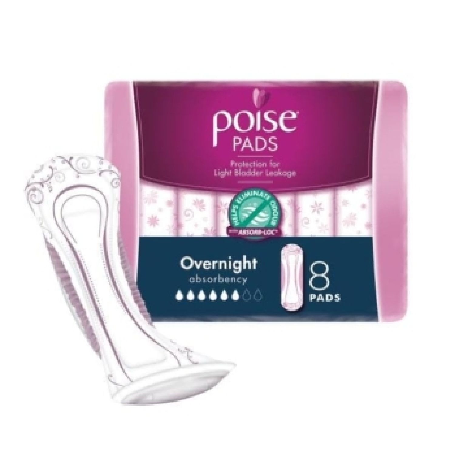 Poise Pads Overnight  - Pack of 8