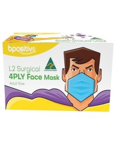 BPositive Face Mask: 4-Layer Level 2; With Ear Loops; Australian Made - Box of 50